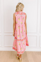 Margaritas On The Boardwalk Floral Midi Dress in Pink