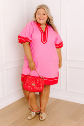 Boardwalk Babe Linen-Blend Mini Dress in Pink Curves