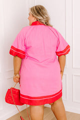 Boardwalk Babe Linen-Blend Mini Dress in Pink Curves