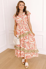 Paisley Picnic Asymmetrical Ruffle Midi Dress