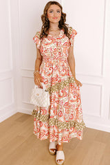 Paisley Picnic Asymmetrical Ruffle Midi Dress