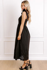 Call It Serendipity Smocked Eyelet Midi Dress in Black