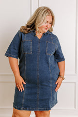 Darling Moment Denim Mini Dress Curves