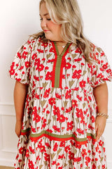 Fresh Horizon Floral Mini Dress in Rust Curves