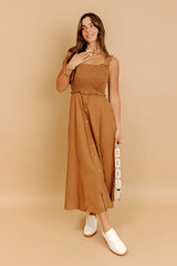 Harvest Lane Linen-Blend Midi Dress in Chocolate