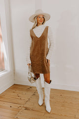 Uptown Manhattan Corduroy Mini Dress in Mocha