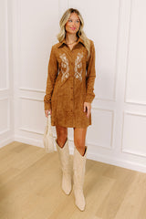 Western Skies Faux Suede Embroidered Mini Dress