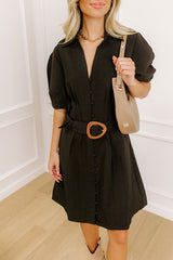 Happy Hour Chic Button Down Mini Dress in Black