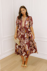 Meadow Merlot Floral Midi Dress