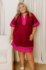 Boardwalk Babe Linen-Blend Mini Dress in Wine Curves