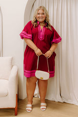 Boardwalk Babe Linen-Blend Mini Dress in Wine Curves