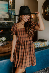 Cider Season Smocked Mini Dress in Cinnamon