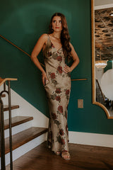 Midnight Garden Satin Floral Maxi Dress