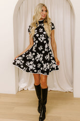 Chic Noir Floral Jacquard Mini Dress
