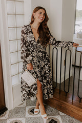 Vino Sipping Floral Midi Dress in Black