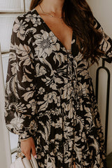 Vino Sipping Floral Midi Dress in Black
