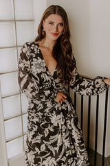 Vino Sipping Floral Midi Dress in Black
