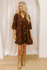 Harvest Lane Embroidered Corduroy Mini Dress