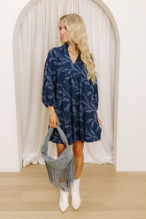 Kind Smile Jacquard Mini Dress in Navy