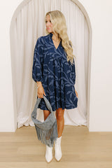 Kind Smile Jacquard Mini Dress in Navy