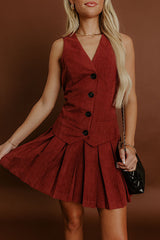 Western Charm Faux Suede Mini Dress in Brick Red