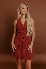 Western Charm Faux Suede Mini Dress in Brick Red