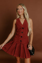 Western Charm Faux Suede Mini Dress in Brick Red