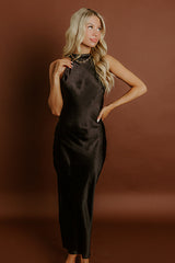 Glitz And Glam Satin Midi Dress in Black