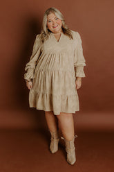 Tribeca Twilight Jacquard Babydoll Mini Dress in Iced Latte Curves