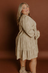 Tribeca Twilight Jacquard Babydoll Mini Dress in Iced Latte Curves