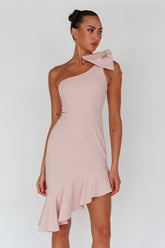 Tiffany One-Shoulder Bow Dress Blush