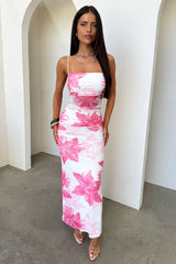 Camille Ruched Maxi Dress - Pink Floral