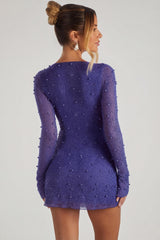Embellished Wrap Over A-Line Mini Dress in Sapphire
