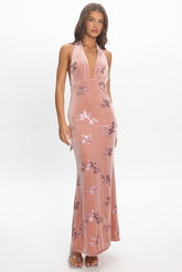 Annorah Halterneck Velvet Maxi Dress Sequin Blush