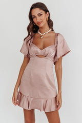 Eyes On You Pleated Bust Angel Sleeve Ruffle Hem Dress Blush