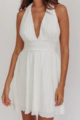 Sinia Plisse Halter Mini Dress Off White