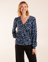 Wrap Front Leopard Print Deep Hem Band Top