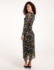 Ruched Mesh Midi Dress