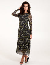 Ruched Mesh Midi Dress