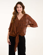 Tie Front V Neck Blouse