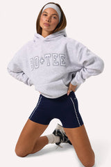 Embroidered Oversized Hoodie in Grey Marl