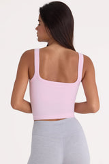 Seamless Soft Rib Square-Neck Tank Top in Powder Pink