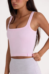 Seamless Soft Rib Square-Neck Tank Top in Powder Pink