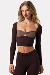 Soft Active Twist-Front Crop Top in Espresso