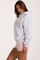Oversized Applique Hoodie in Grey Marl
