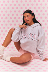 Oversized Applique Hoodie in Grey Marl