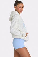 Oversized Applique Hoodie in Coconut Polka Dot