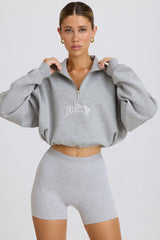 Quarter-Zip Cropped Sweatshirt in Grey Marl