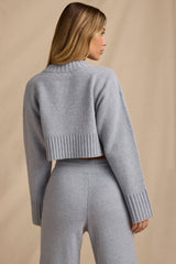 Ribbed Knit Cropped Jumper in Soft Blue