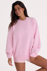 Ribbed Knit Oversized Jumper in Pale Pink